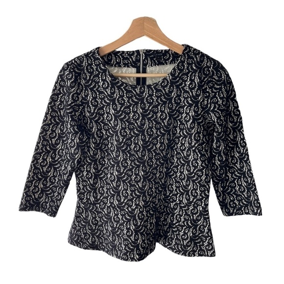 J. Crew Women’s Black Lace Overlay‎ Peplum 3/4 Sleeve Top - Size S - Picture 1 of 7